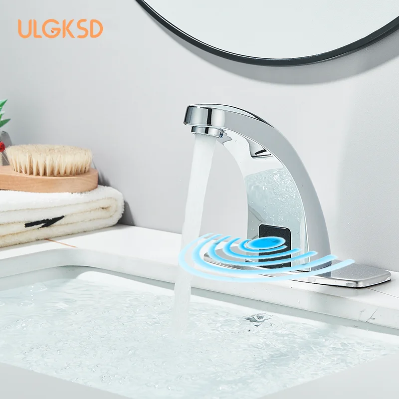 

Хромированный смеситель с инфракрасным датчиком для ванной комнаты, 0,5S, быстрая вода с батарейным блоком, смеситель для горячей и холодной воды, водопад, настенный кран