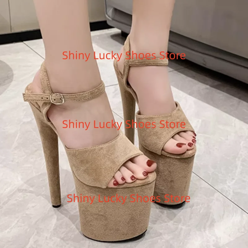 

Platform Shoes for Womens Round Fish Mouth Toes High Heels Ankle Strap Female Sandals Buckle Chassure Femme Suede Zapatos Mujer