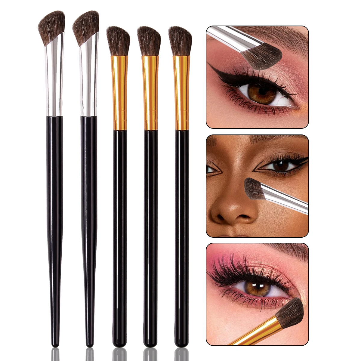 5PC sikkelneuscontourborstel, zachte synthetische schuine/hoogtepunt/concealer blending tool, Travel-Pro Kit voor oog- en gezichtsmake-up