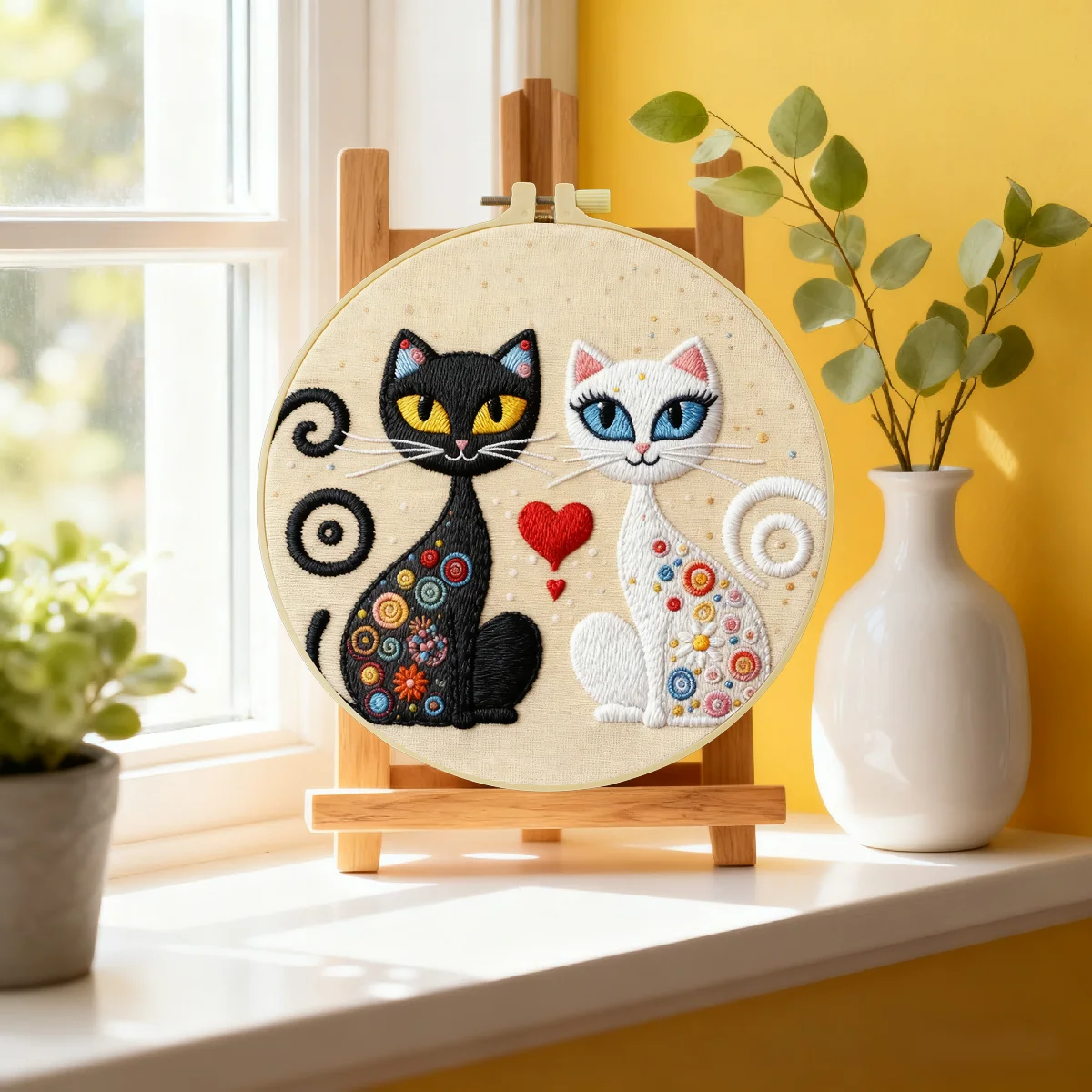 1 Stück 20X20CM/15X15CM 7,87/6,3 Zoll Katzen-Stickerei-Starter-Kit DIY-Kit DIY-Stickerei-Set Handarbeiten Nähkunst Heimdekoration – Detail 2