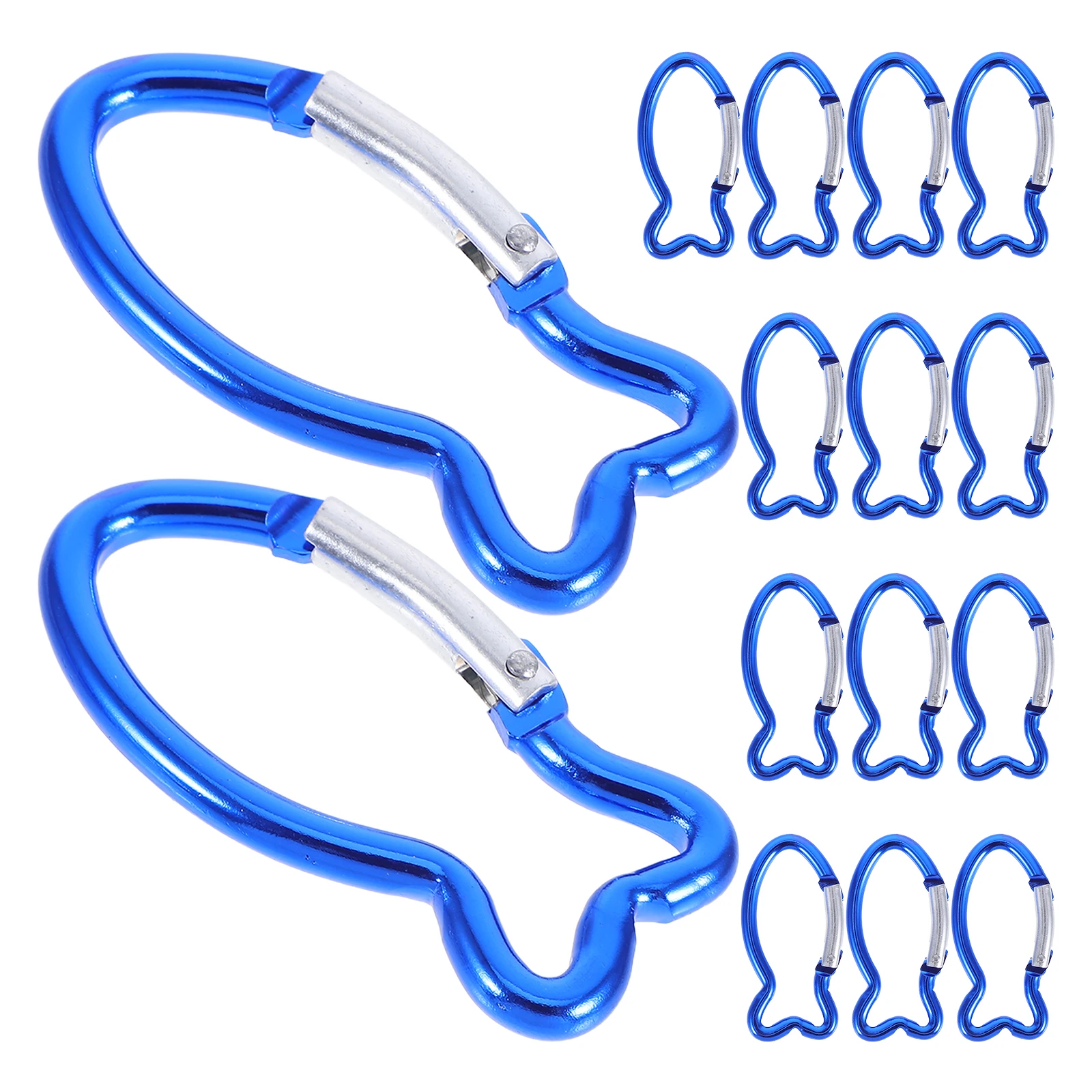 

15 Pcs Fish Shaped Carabiner Rings Aluminum Durable Compact Outdoor Climbing Camping Gear Metal Buckles Safe Hang Blue