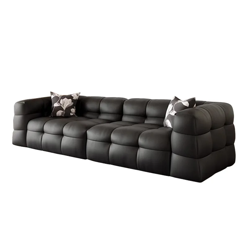 

-For Minimalist Black Cowhide Living Room Sofa Set Straight Row Furniture Sofa with Modern Design&