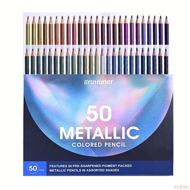 Brutfuner – crayons de couleur métalliques, 50 pièces, crayon de couleur en bois doux, pour dessin, croquis d'artiste, fournitures d'art à colorier