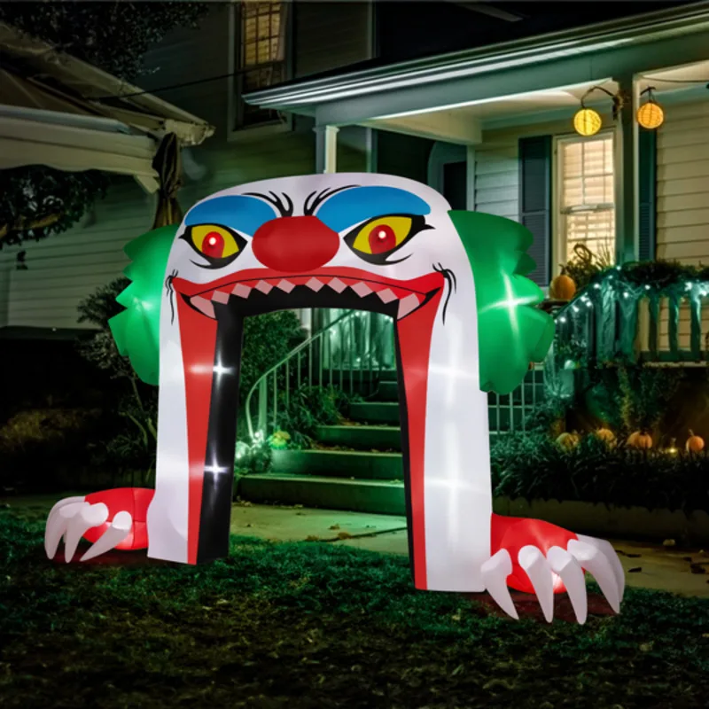 9 Ft Clown Arch 12 LED Lights Halloween Inflatable Decoration Transform Your Yard Into A Spooky Spectacle With Our