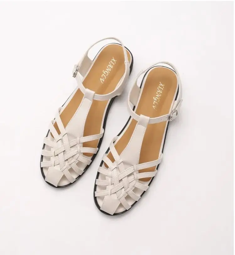 ZAROY Hollow Narrow Band Women Flat Sandals Summer 2026 Elegant Ankle Strap Gladiator Sandals Casual Cozy Vacation Beach Shoes view 3