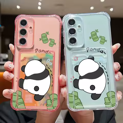 Panda Case For Samsung Galaxy S25 Edge S24 FE S23 S22 Ultra Plus A56 A55 A53 A54 A36 A14 A16 A35 A34 5G Card Pocket Phone Cover