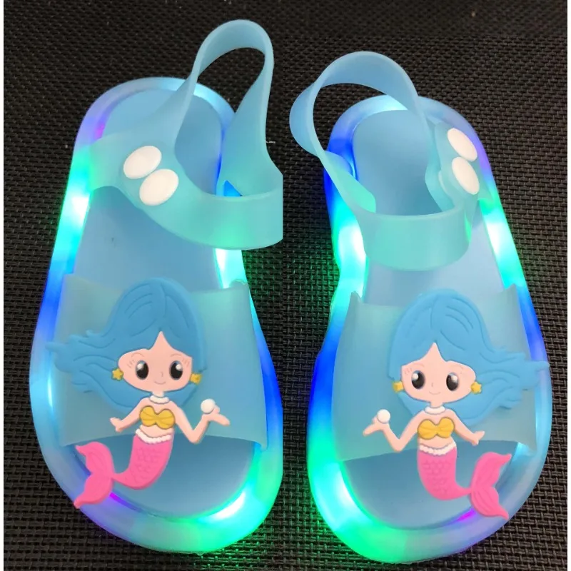 New Children Sandals Glow Cartoon Fashion Princess Summer Unicorn Mermaid Sandals  Kids Shoes