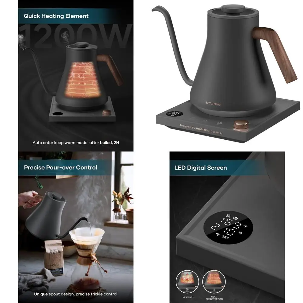 

Precision Temp Gooseneck Kettle, ±1°F Control, Stainless Steel, 0.9L, Dark Grey, for Coffee, Tea, Hot Water