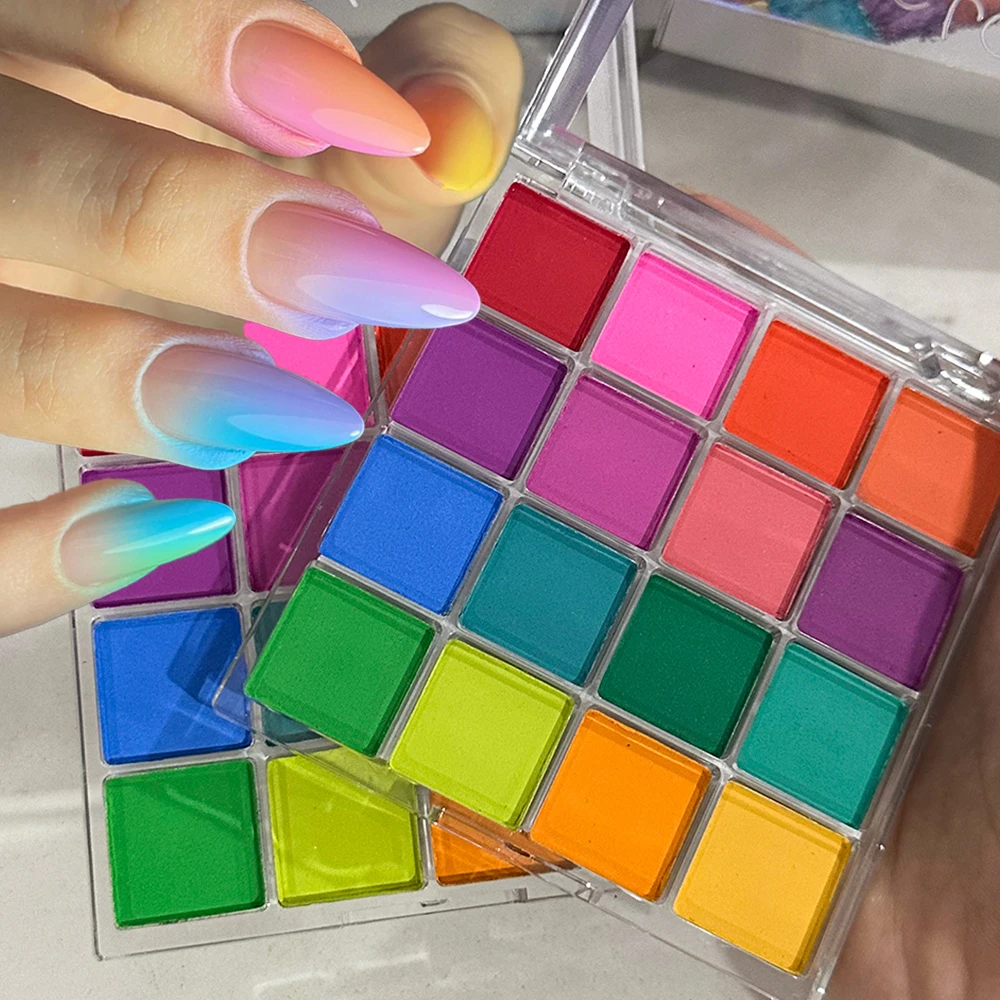 Paleta de polvos para frotar uñas, 16 colores, neón sólido, pat-pat, colorete en polvo, pigmento de difuminado degradado, paleta de maquillaje de sombra de ojos DIY