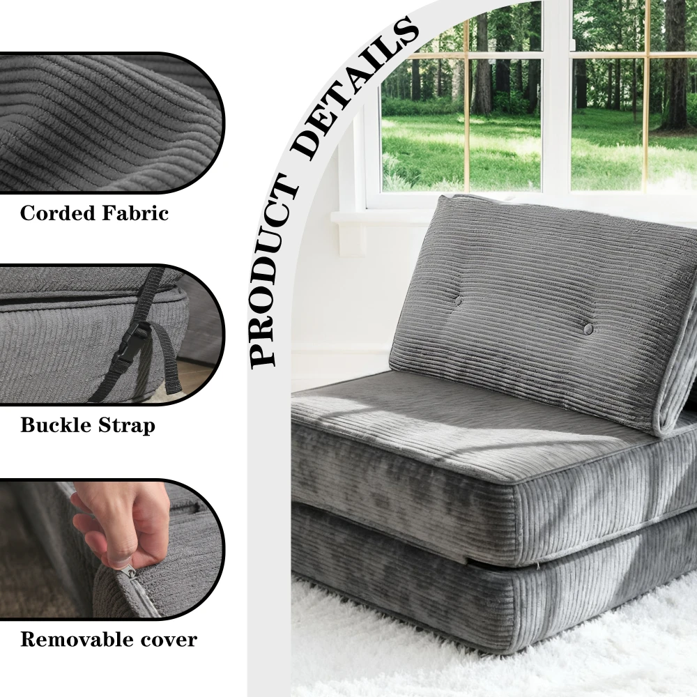 

Convertible Sofa Bed & Sleeper 63 Inch Corduroy Futon with Vacuum Compression for Living Room, Office, and Guest Accommodation