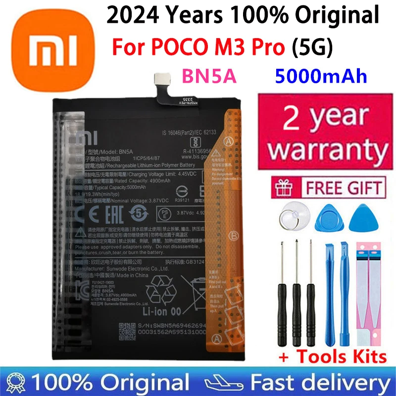 

2024 Years 5000mAh BN5A Xiao mi 100% Original Battery For POCO m3 pro m 3 pro M3pro High Quality Batteries Bateria Fast Shipping