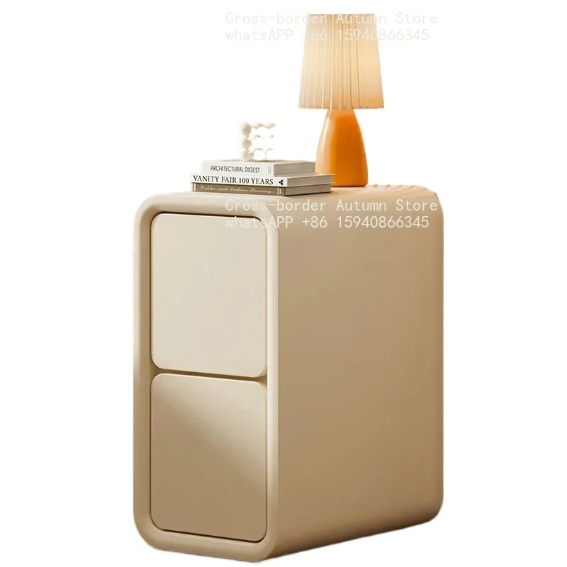 Cream wind bedside table light luxury French solid wood small ultra-narrow crevice mini modern simple bedside narrow cabinet