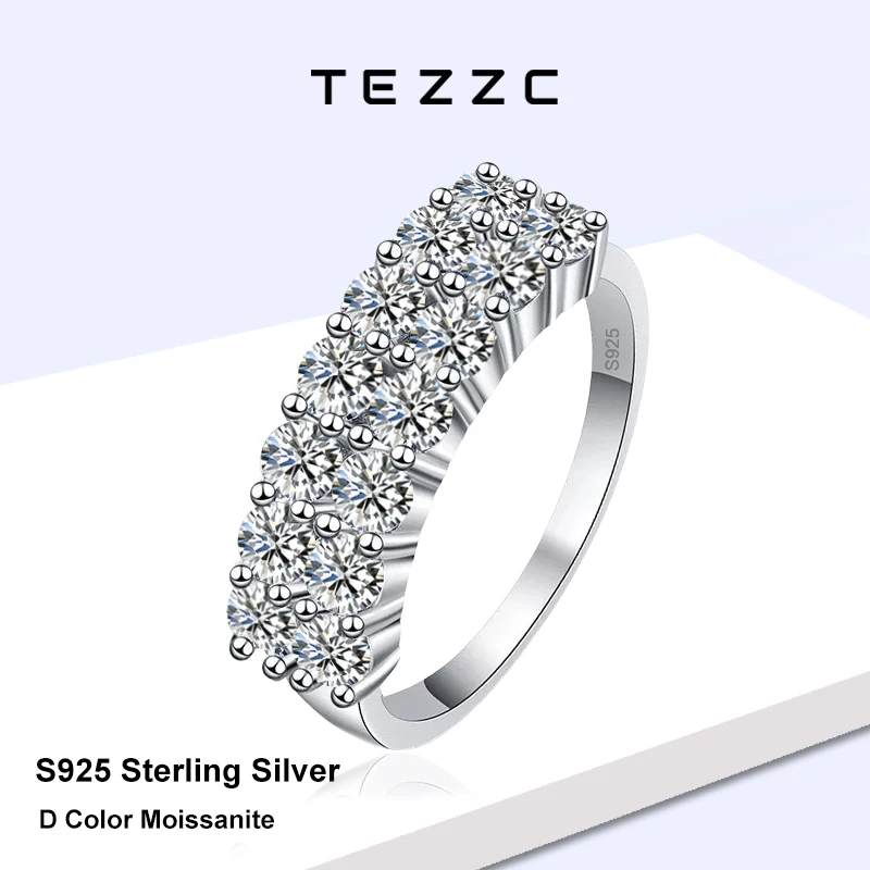 

Tezzc Full Moissanite Double Row Ring for Women 925 Sterling Silver Enternity Engagement Ring Wedding Band Classic Jewelry Gift