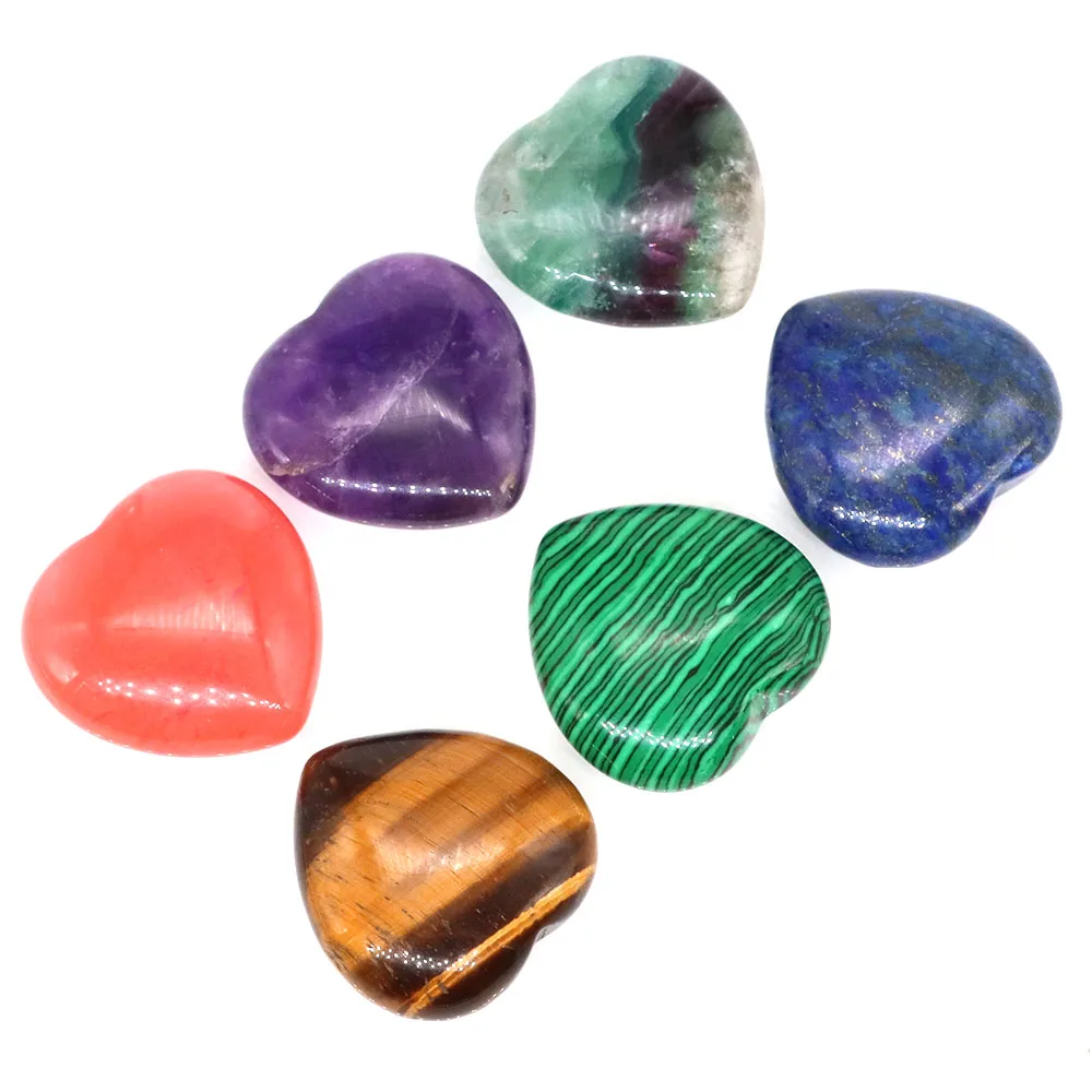 30mm Natural Stone Crystal Heart Shaped Amethyst Rose Quartz 7 Chakras Energy Healing Reiki Carved Love Gemstone Room Home Decor