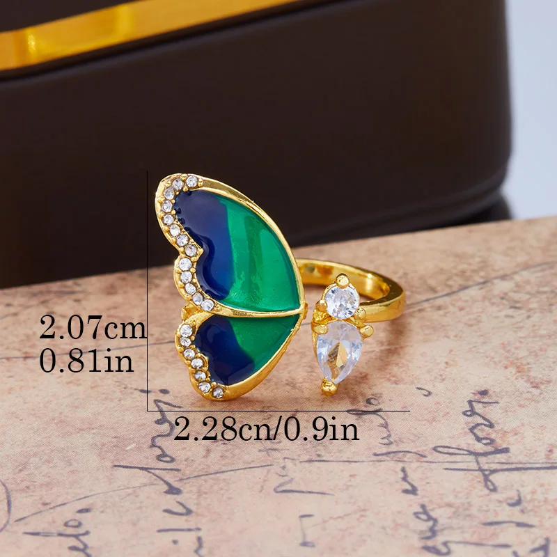 Women\'s Ring Adjustble With Blue Butterfly  Rings Female Romantic Birthday Elegent Gift Simple Gilr Jewelry Fashion A3M465