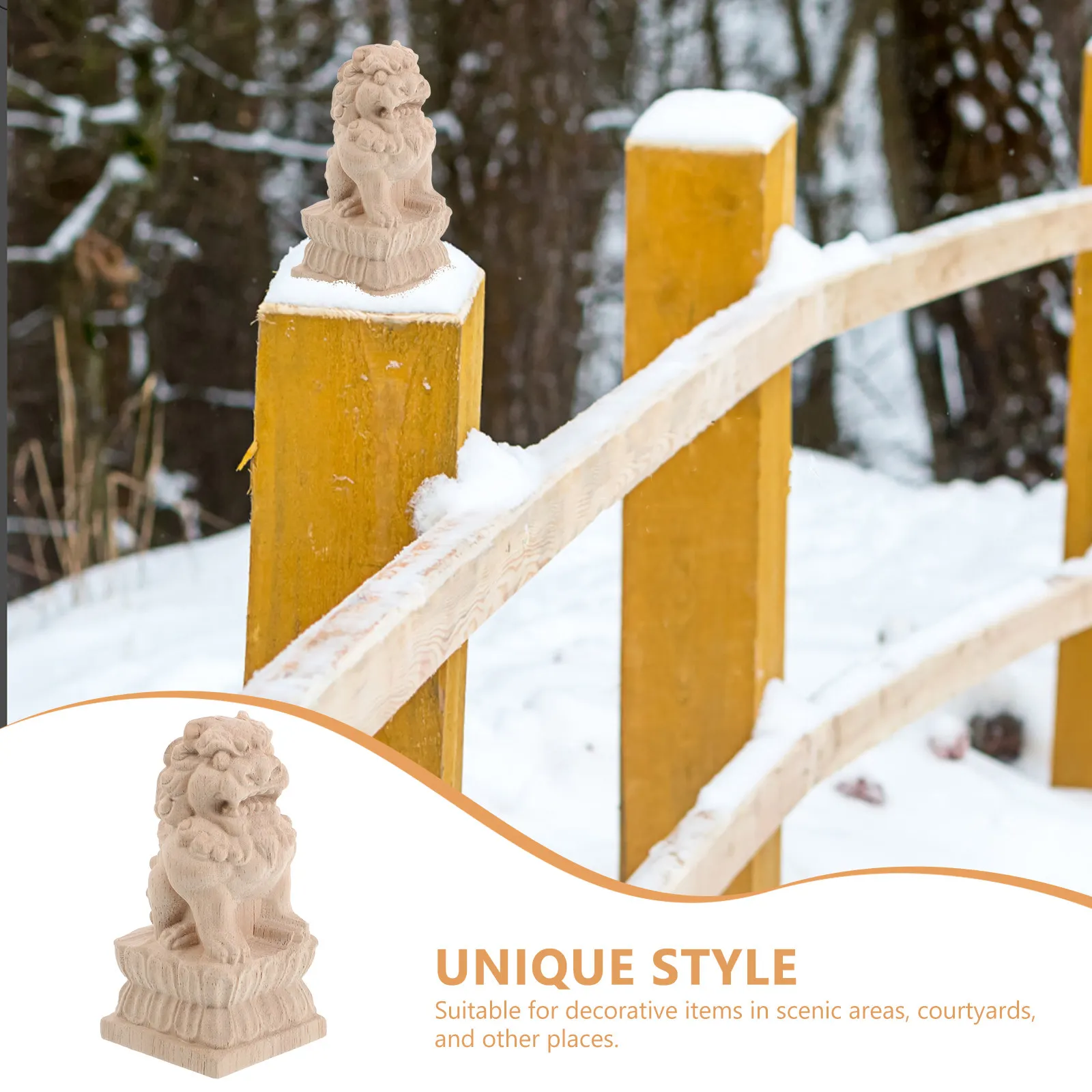 Intricately Carved Solid Wood Lion Sculptures for Garden Bridges Decorative Arch Bridge Column Finials Outdoor Landscape Chinese