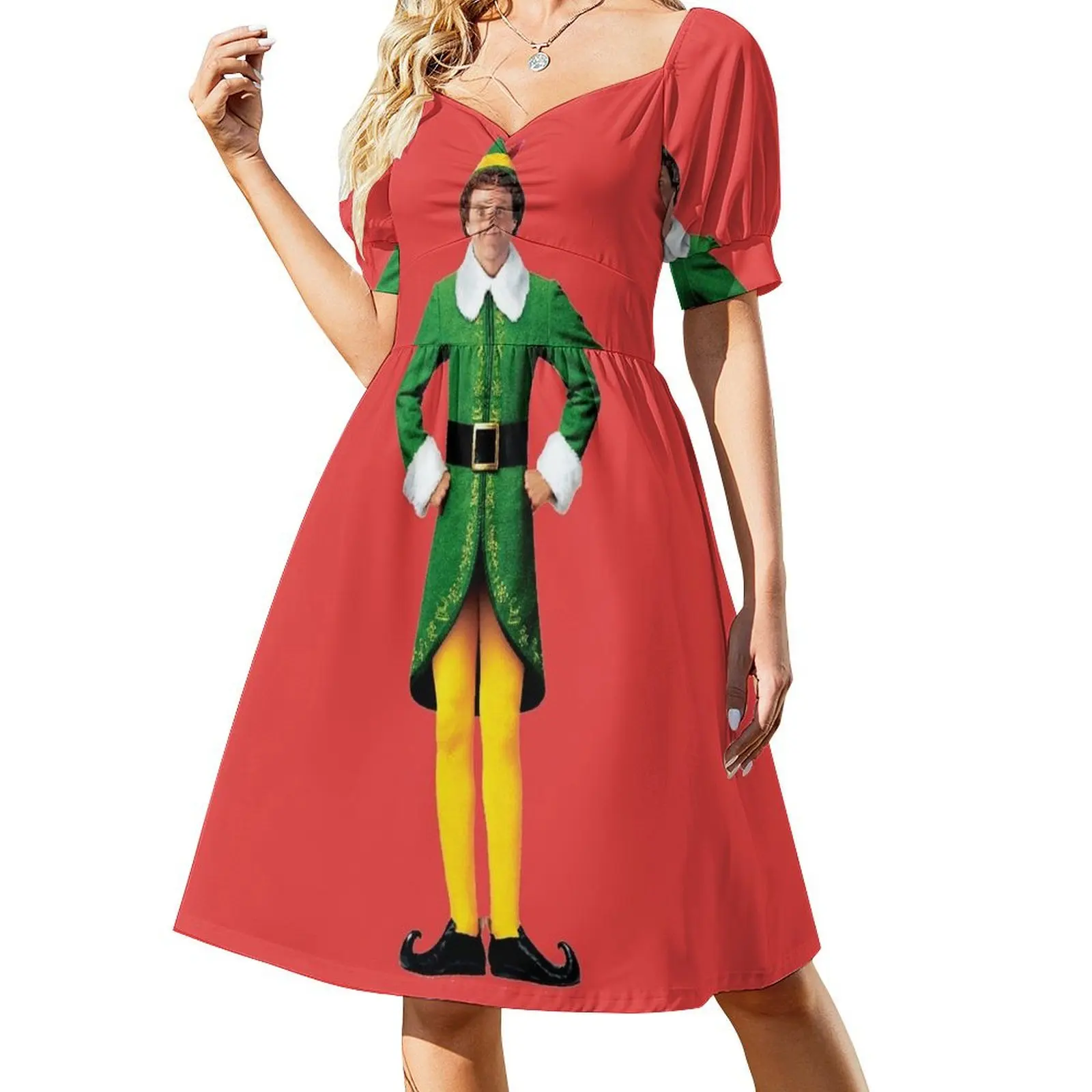 

Buddy the Elf, Christmas Movie, Arms Akimbo Will Ferrell Short Sleeved Dress Dress women women clothes Dress