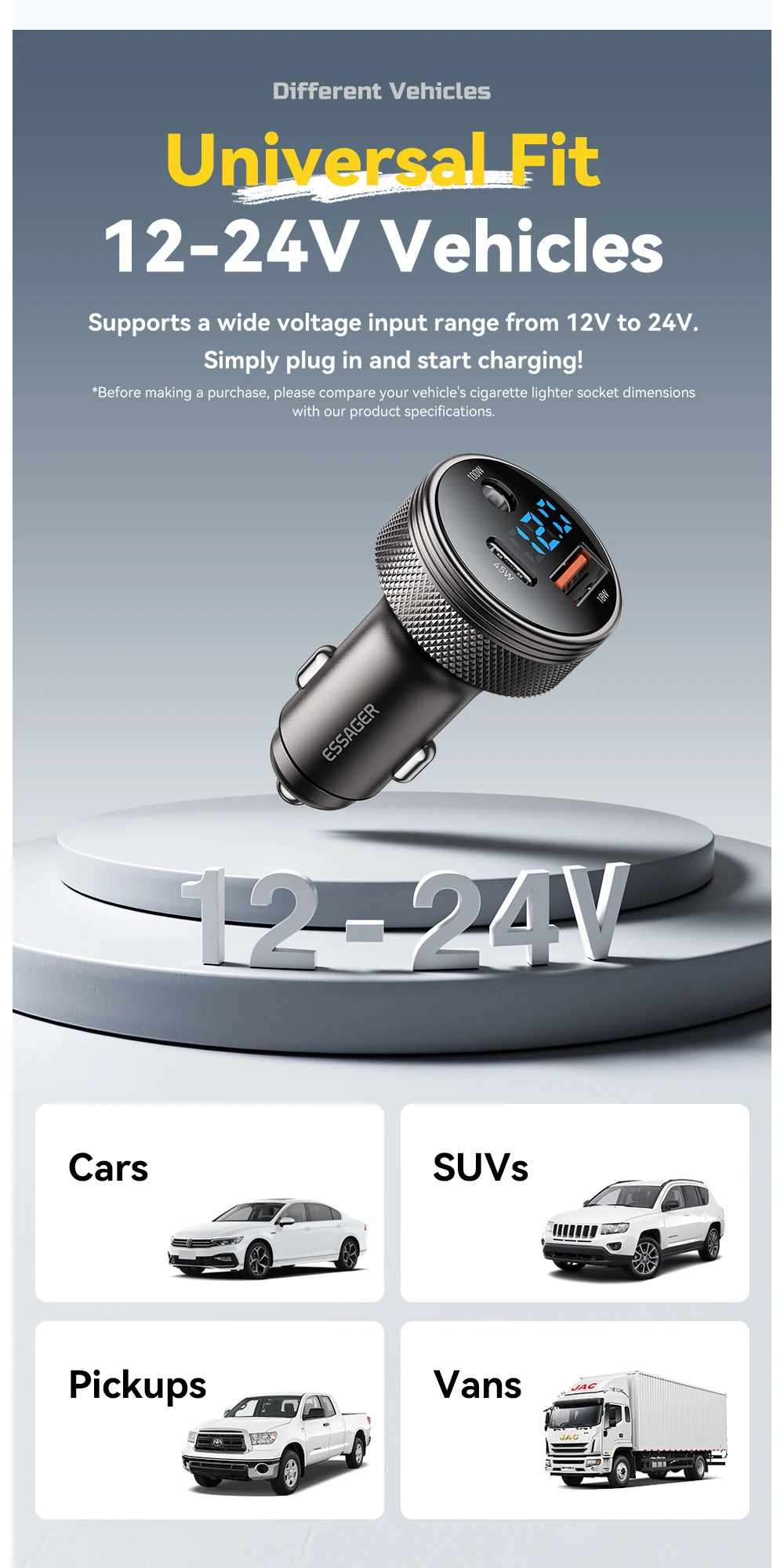 Essager 150W USB-Autoladegerät für Xiaomi iPhone Samsung Laptops Tabet PD 3.0 Schnellladung USB Typ C Digitalanzeige Autoladegerät – Detail 11