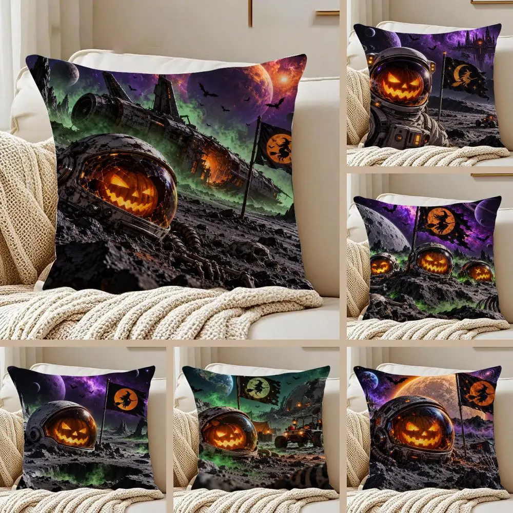 Hallowee Space Halloween Cushion Cover Pillowcase Anti-dustmite Invisible Zipper Short Plush Sofa Cushion