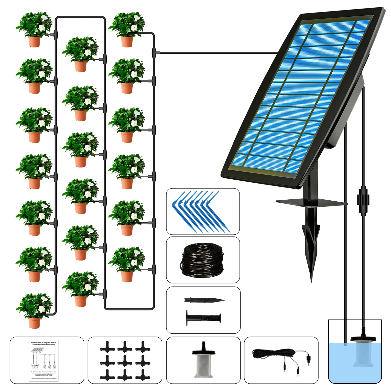 

Solar Powered Pump System for Agriculture Drip Irrigation Kit Automatic Easy DIY Watering Supported Pots Plants Timing Modes