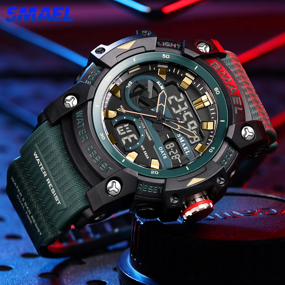 

SMAEL Dual Display Sport Watch for Men Alarm Stopwatch LED Digital Blue Light Military Quartz Analog Waterproof Wristwatch Male