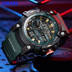 SMAEL Dual Display Sport Watch for Men Alarm Stopwatch LED Digital Blue Light Military Quartz Analog Waterproof Wristwatch Male