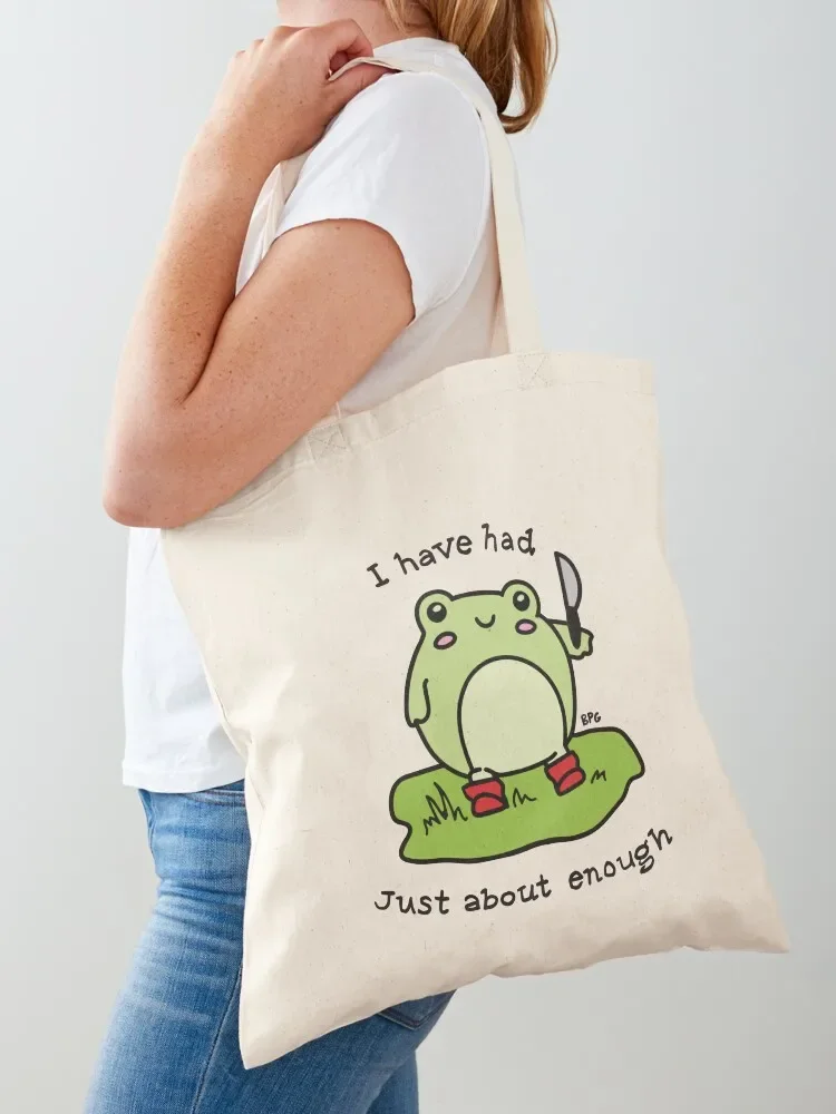 Had Enough Funny Frog Holding Knife Tote Bag Cloth bag foldable reusable bag