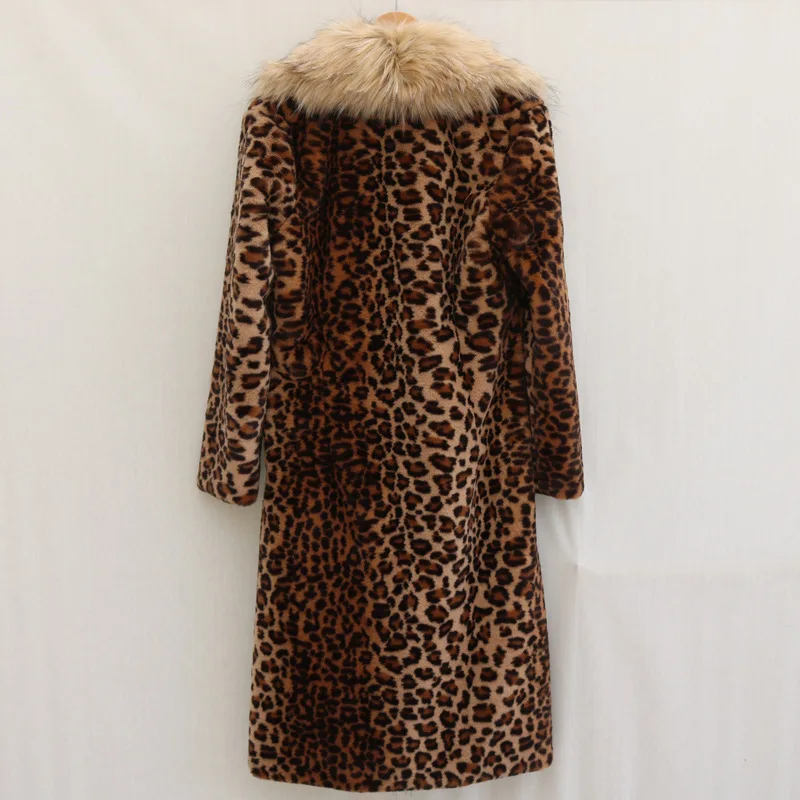Women New Loose Comfortable Round Collar Warm Coat Commuting Slim Mid-length Fox Hair Eco Leopard Mink Hair Large Hair Collar