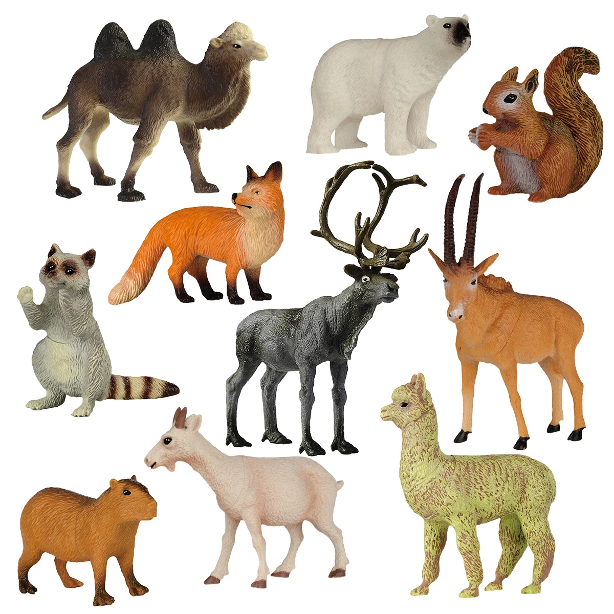 10-Piece Simulation Wildlife Set | Parent-child interactive cognitive toys | Kindergarten Teaching | Decorative ornaments | Children's Birthday Party Summer Gifts | Fox, raccoon, camel, reindeer, squirrel, goat, antelope, capybara, etc