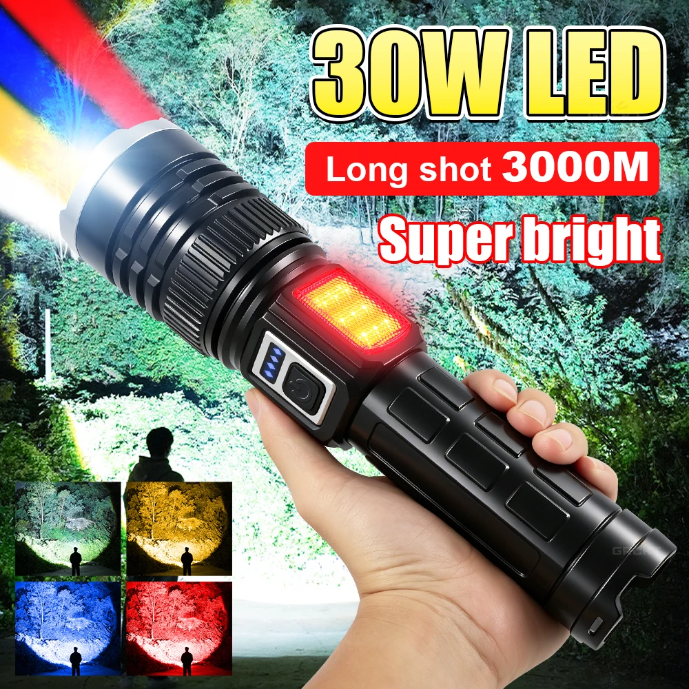 

Super Bright Flashlight Solar Camping Lantern USB Rechargeable Flashlight 2400MaH Battery LED Display Emergency COB Light Torch