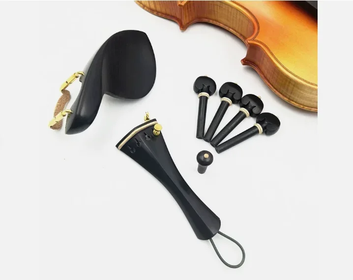 

1 Set Violin Parts Black Ebonyr 4/4 Metal Clamp Tuner Installed tailpiece pegs chin rest