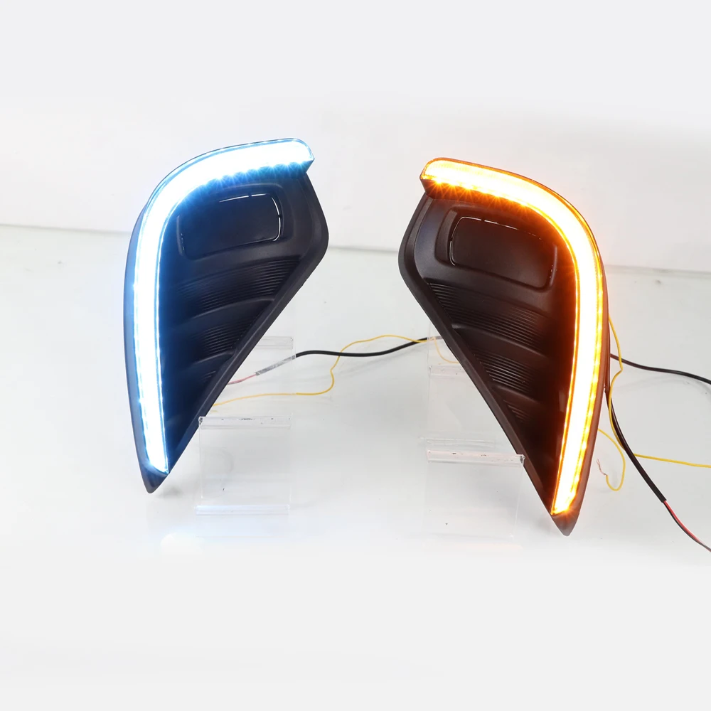 3-in-1 Front Fog Warning Lamp White DRL Light Night Blue Driving Light Turn Signal Lights For Toyota Highlander 2020 -2023