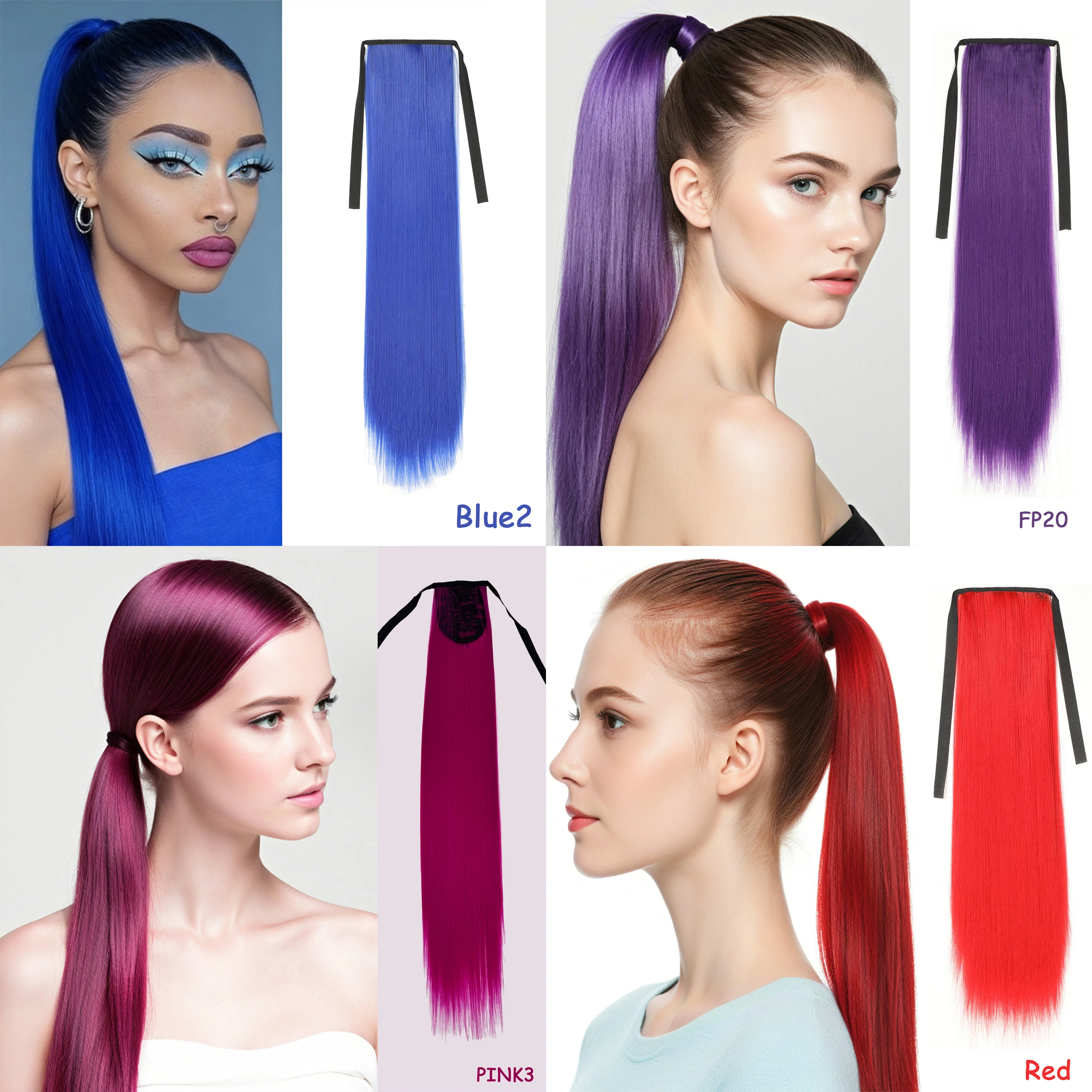 

55cm/22inches Long Straight Wig Ponytail Hair Extension Hairpiece Matte Realistic Seamless Tie Up Pony Tail for Woman Daily Use