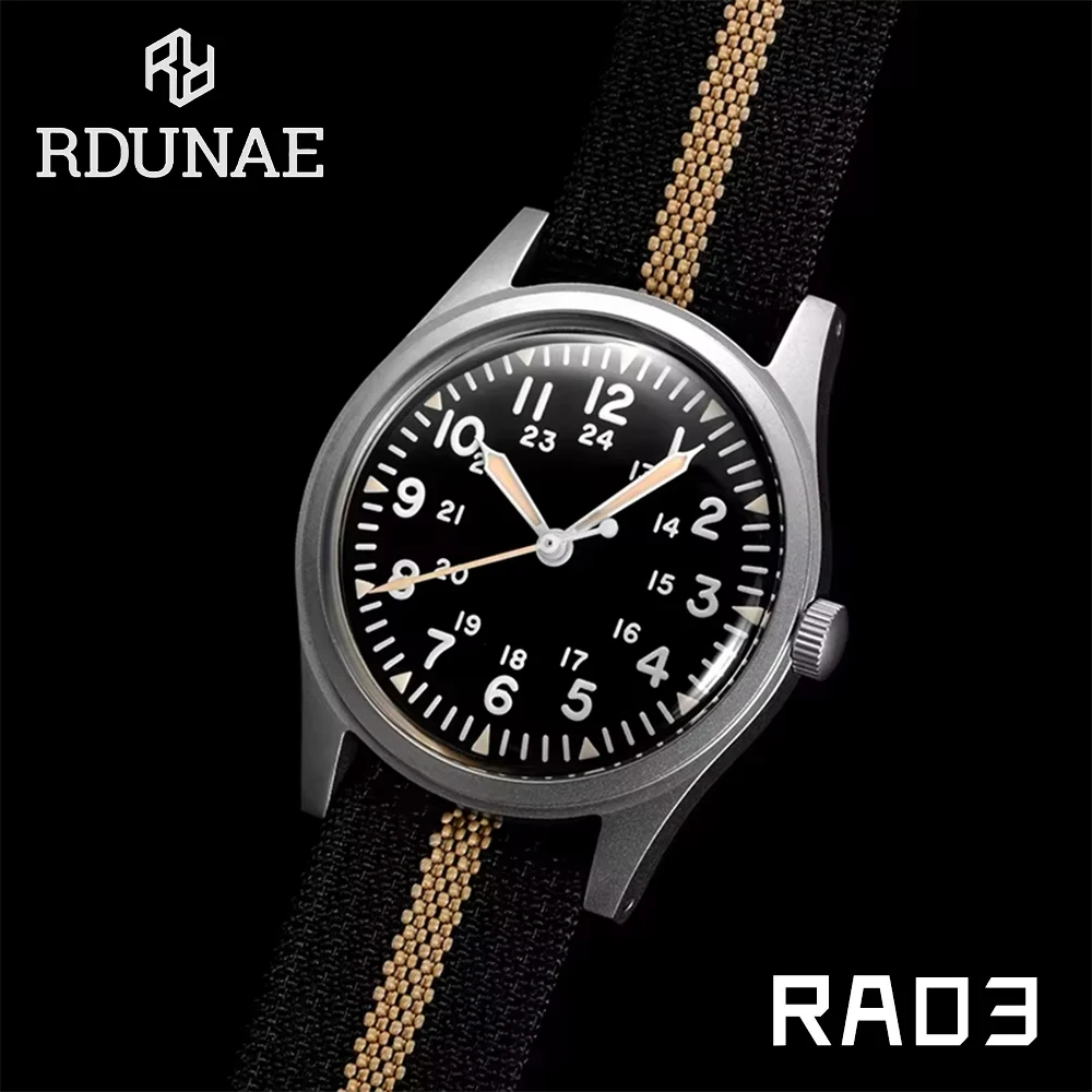 RDUNAE RA03 Vintage Quartz Watch man miyota super 2035 Stainless steel Canvas waterproof luminous reloj hombre Classic clock