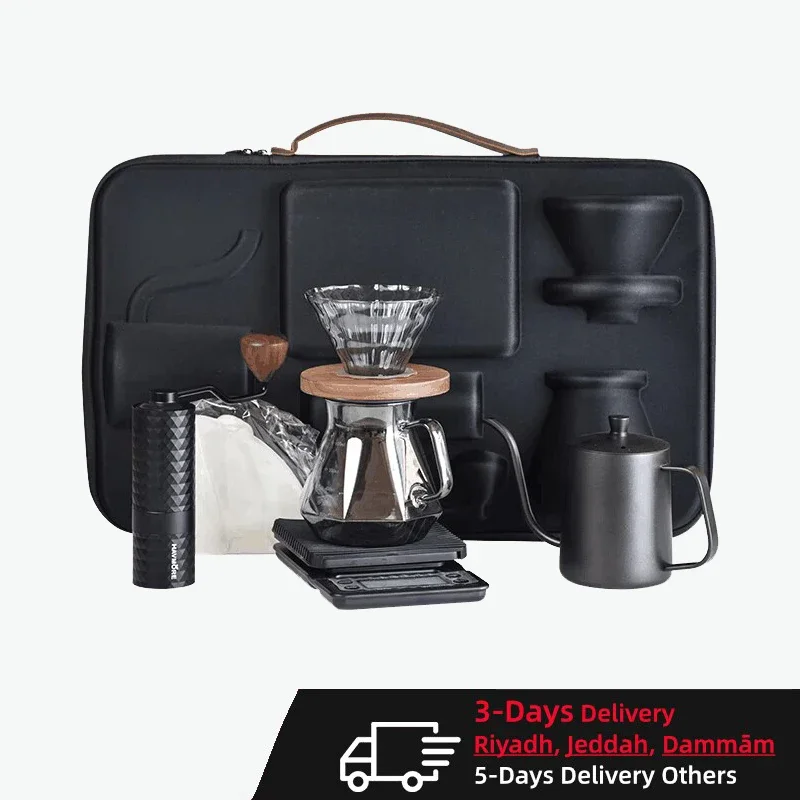 Outdoor Camping Coffeeware Combination Accessories Travel Coffee Sets with Electronic Scale Ceramics High Quality