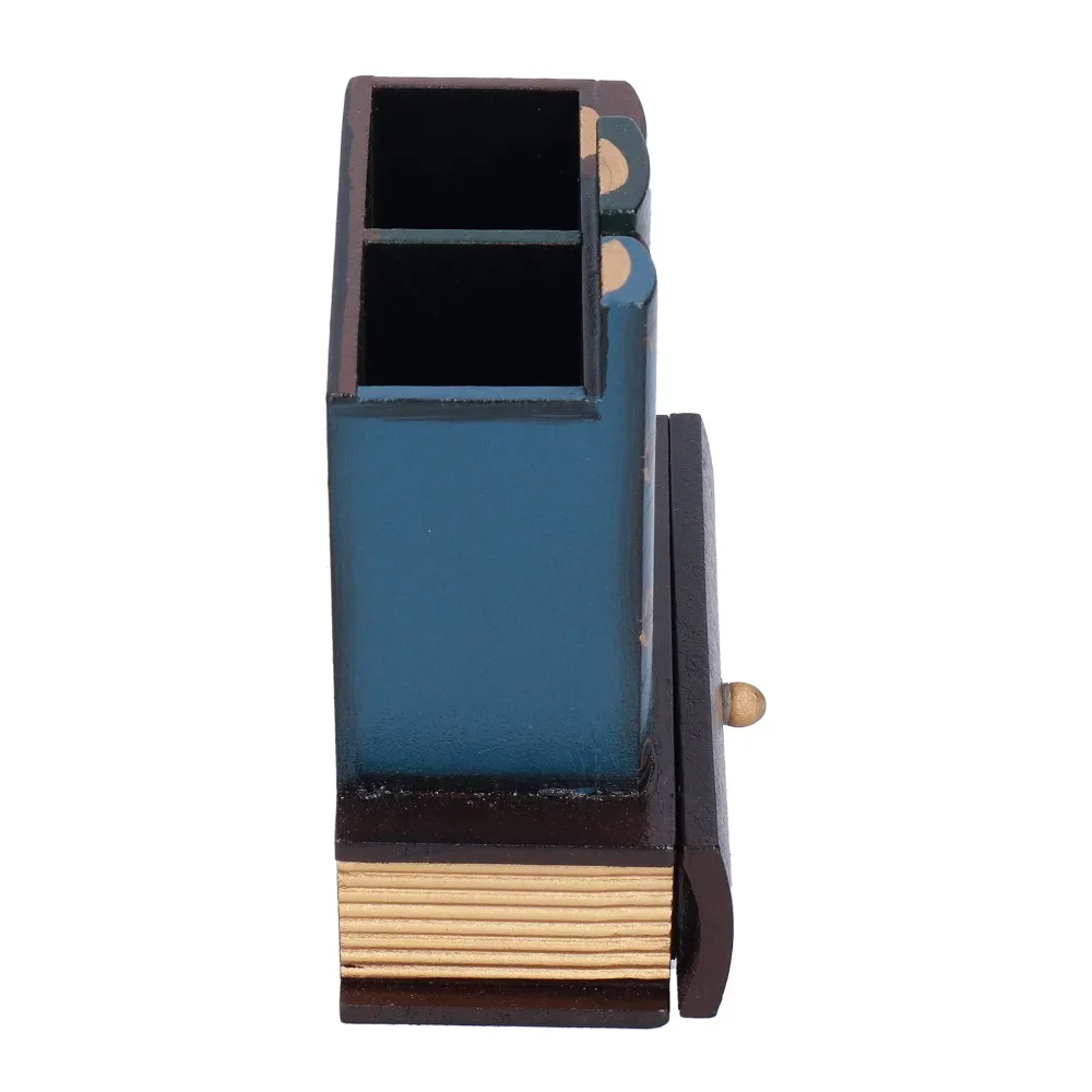 MDF Retro Pencil Holder 5.91 X 5.31 X 2.56in Books Pen Storage Cup Dark Brown Desk Organizer with Drawer Home Desk