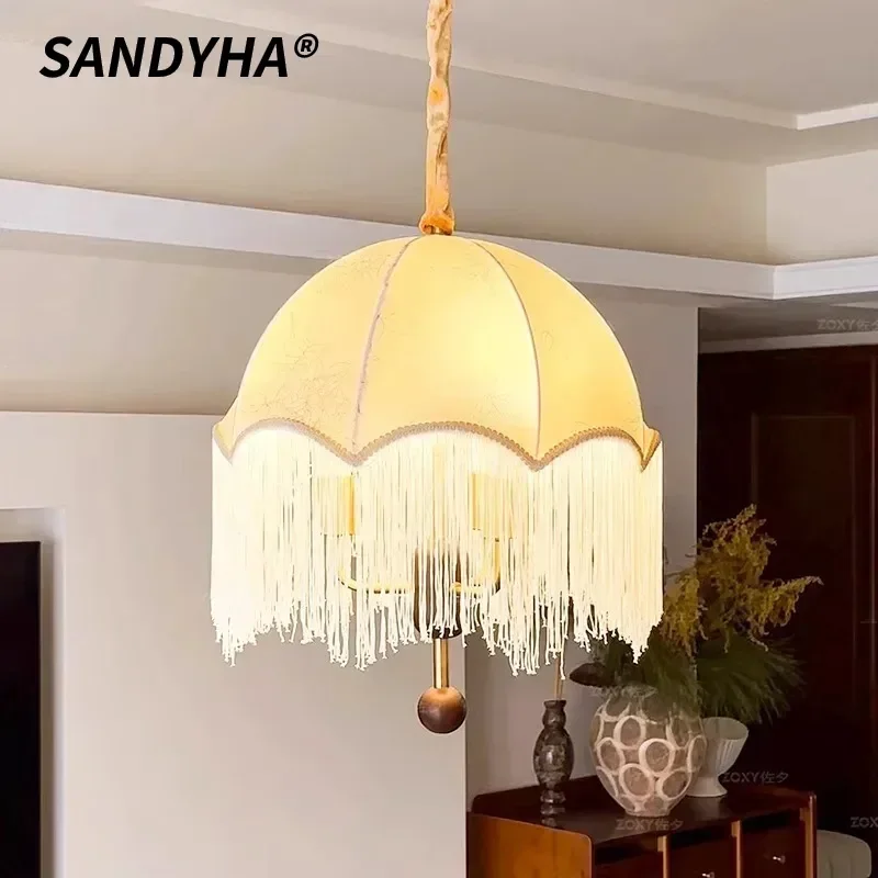 SANDYHA Stylish Retro French Chandeliers LED Hanging Lamps with Tassel Design for Living Room Bar Bedroom Restaurant Elegant