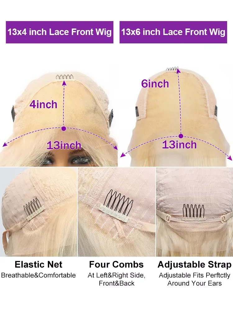 Wig Frontal Penuh Renda HD 13X6 Pirang 613 Wig Rambut Manusia Lurus Wig Rambut Manusia Brasil Belahan Dalam Pra Pencabutan untuk Wanita