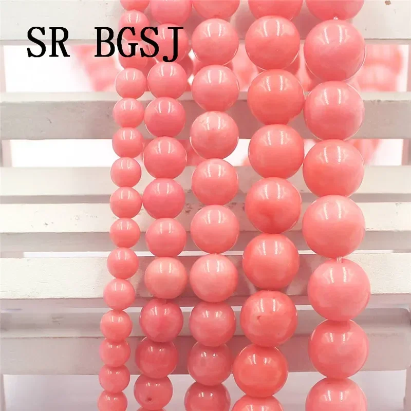 4-12mm High Quality Natural Round Sea Bamboo Pink Coral Gems Spacer Loose Jewelry Diy Beads Strand 15\