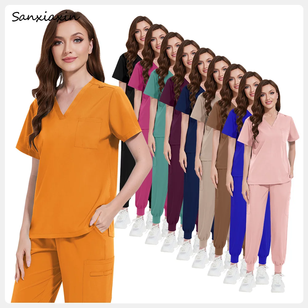 

Solid Color Nursing Uniforms Women Scrubs Tops+jogging Pant Nursing Workwear Medical Uniforms Nurse Accessories Surgery Uniforms