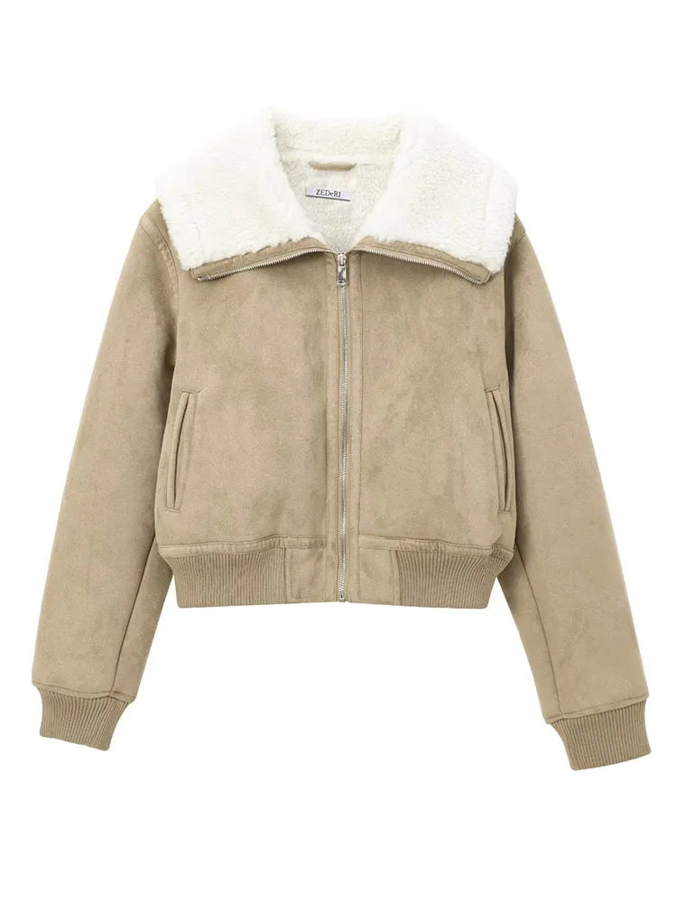 

HH Women's Winter 2025 New Simple Versatile Reversible Jacket Female High Street Casual Threaded Hem Fleece Zipper Pocket Jacket