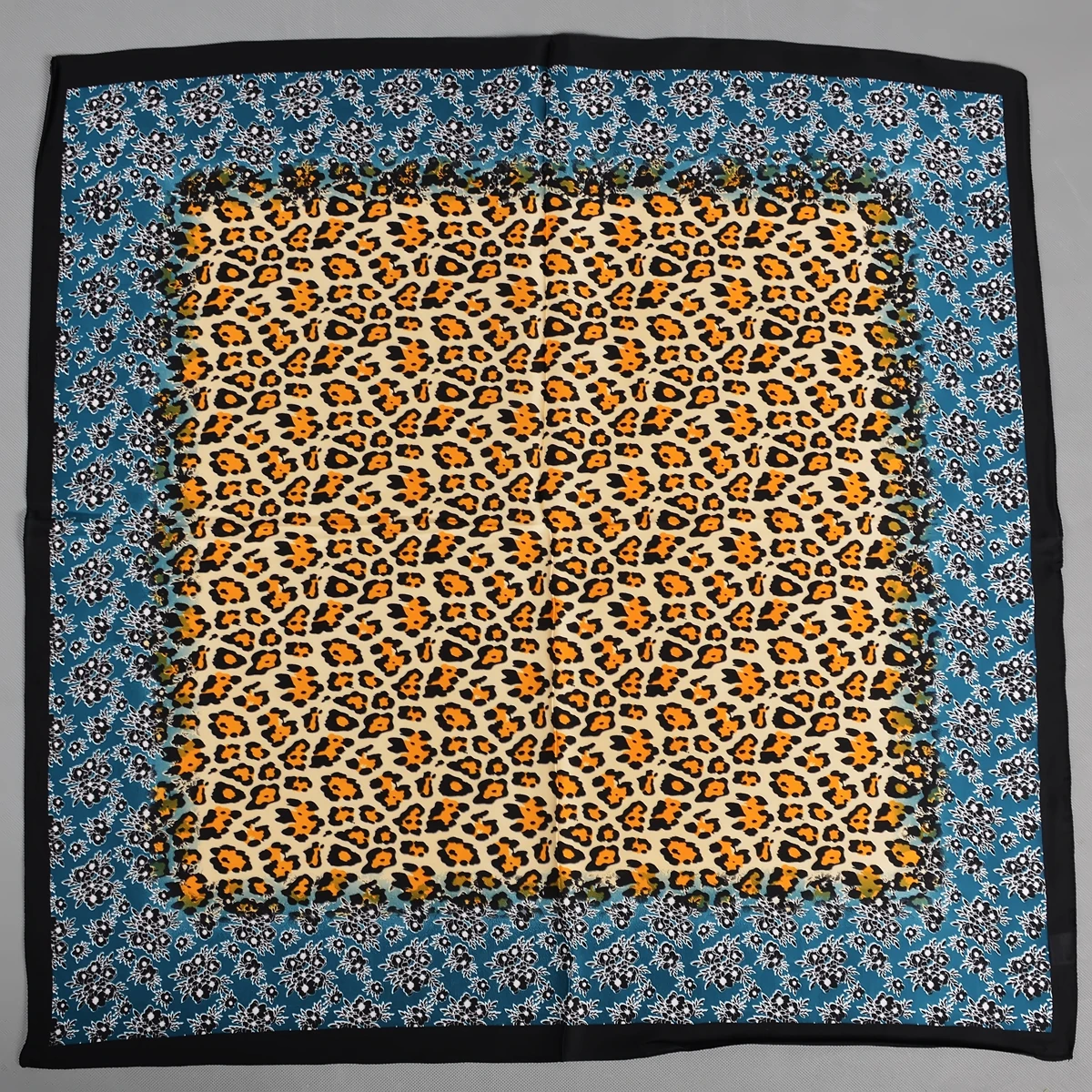 BYSIFA|Blue Coffee Silk Scarf Shawl Fashion Leopard Printed Square Scarves Foulard Winter Women Headscarves Accessories 70*70cm