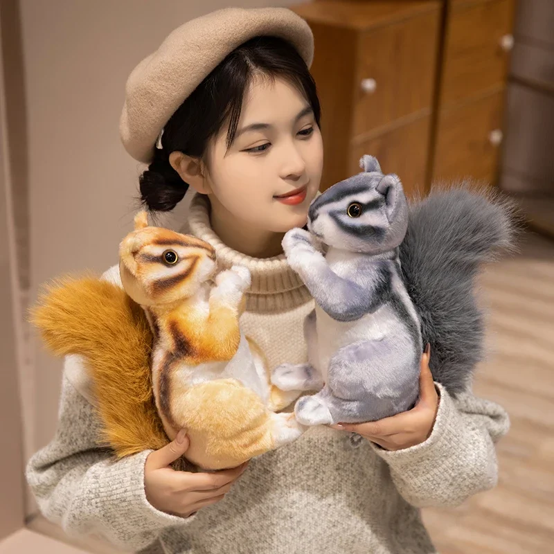 새로운 야생 세계 슈퍼 실물 같은 다람쥐 플러시 인형 시뮬레이션 푹신한 머리 큰 우산 꼬리 동물 땅콩 플러시