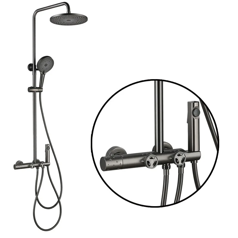 

Gun gray thermostatic shower shower set, all copper household bathroom bath bath pressurized
