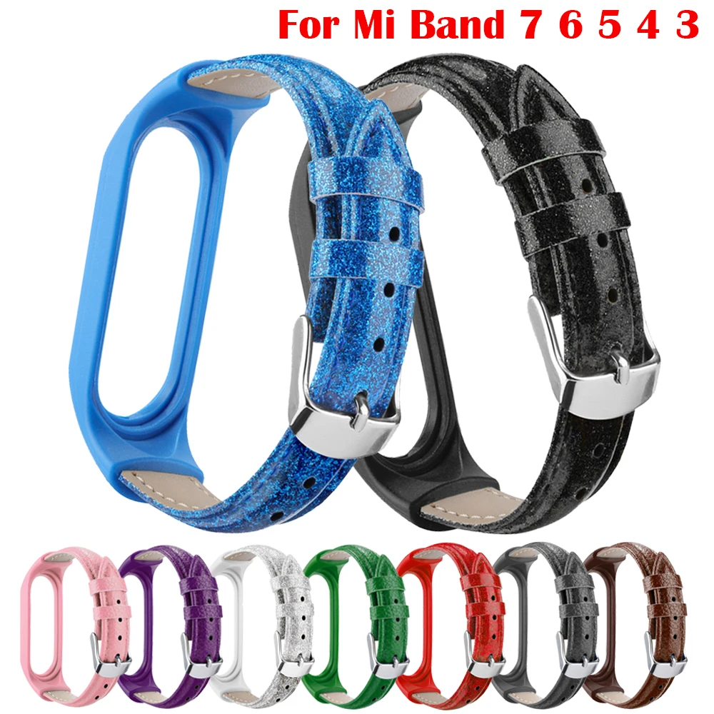 

Leather Strap For Xiaomi Mi Band 7 6 5 4 Bracelet TPU+Case Glitter Replacement Watchband For Xiaomi MiBand7 Band7 Mi7 Wristband