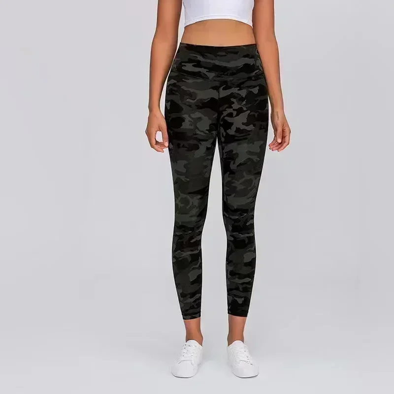 Citroen Vrouwen Lijn Camouflage Hoge Taille Sport Yoga Leggings Gym Outdoor Bergbeklimmen Trainingsbroek Hardloopfitnessbroek