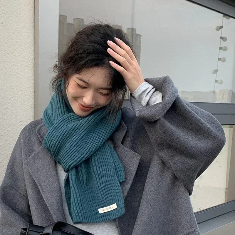 

Solid Color Scarf Female Korean Version Cute Girl Scarf Autumn Winter Thick Warm Knit Neck Ring Knitted Scarf Apparel Accessory