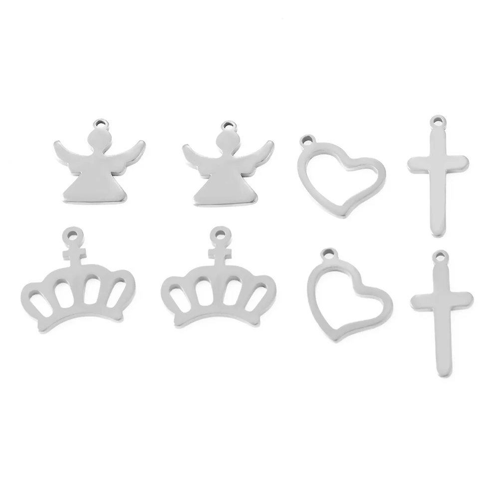 20 Stück/Set Edelstahl Anhänger mit Engelkrone, Kreuz und Herz für DIY Armband, Fußkette, Ohrring, Schmuckherstellungszubehör – Detail 4