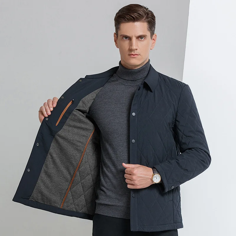 High Quality Middle-aged Elderly Men's New Warm Cotton Outerwear Lapel Down Jacket Male Business Casual Grid Clothes Brand Coats