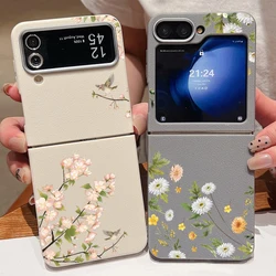 For Samsung Galaxy Z Flip 7 FE 5 4 3 6 5G Small Flowers Folding Phone Case Leather Texture Soft Cover For Samsung Z Flip3 Flip4